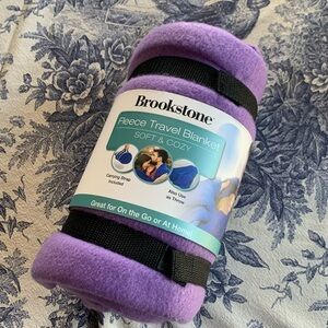 Brookstone Fleece Travel Blanket Soft Large 50" x 60” Purple Throw Car NWT